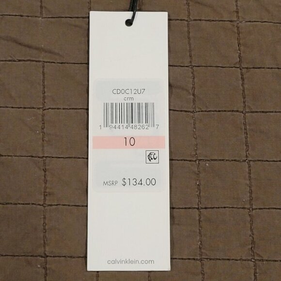 Calvin Klein NWT SZ 10 Ivory Short Sleeve Crepe Dress with Ruffle and Waist Tie - Picture 11 of 13